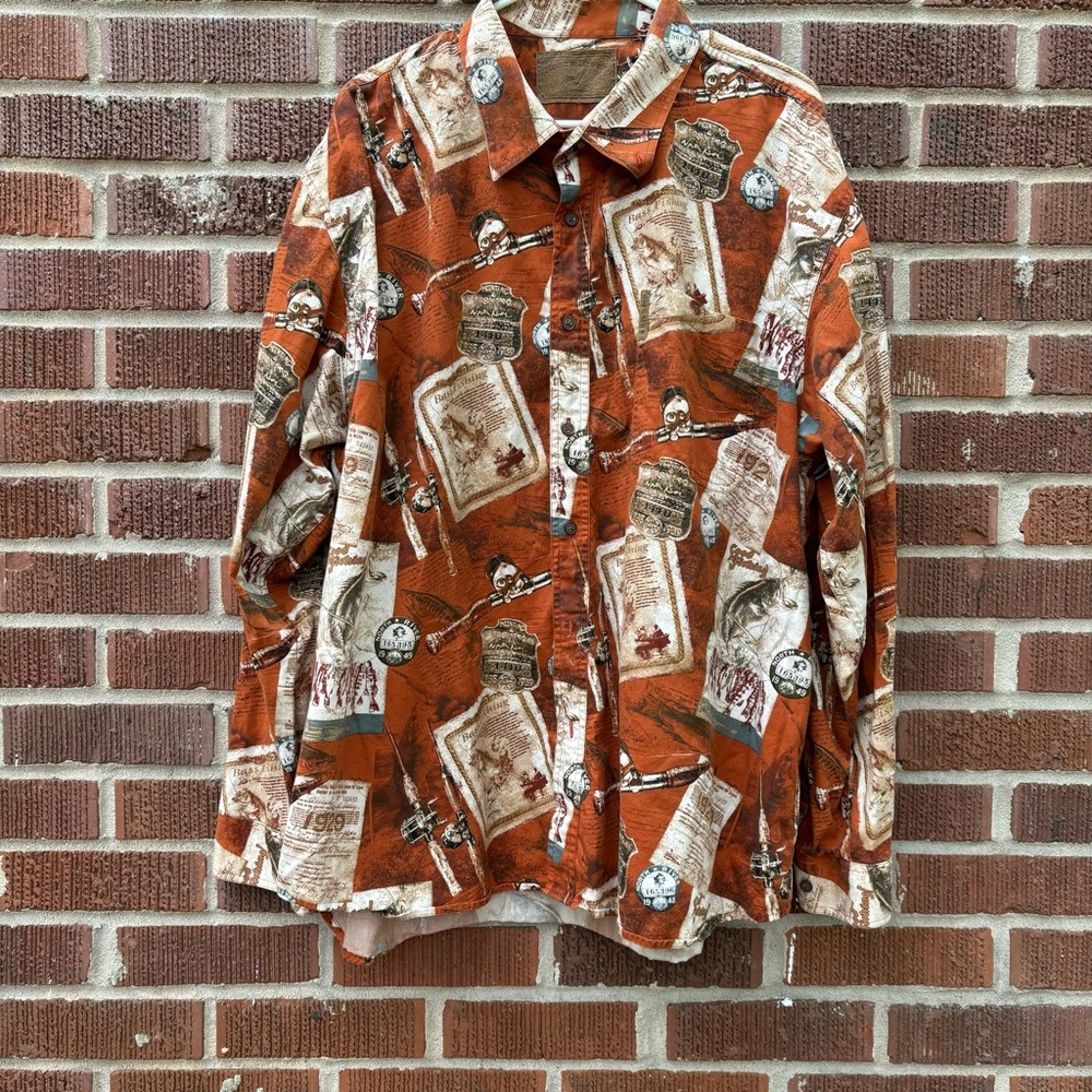 North River Outfitters fishing poles Fish Long Sleeve Button-Down Shirt Sz XXL